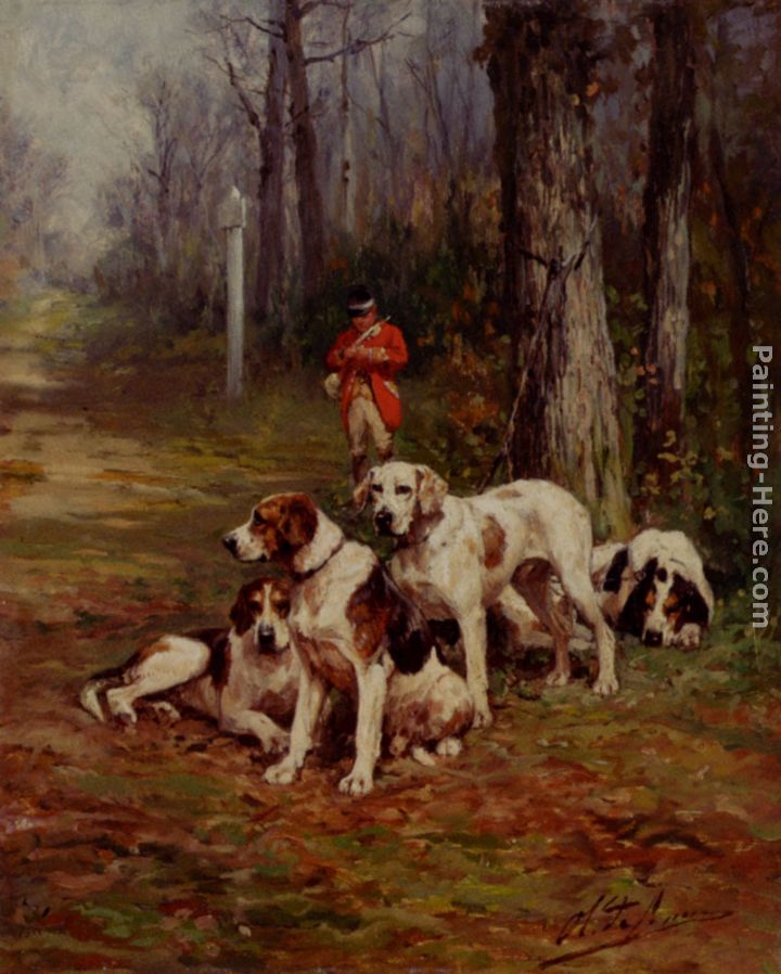 Hunting Dogs At Rest painting - Charles Olivier De Penne Hunting Dogs At Rest art painting